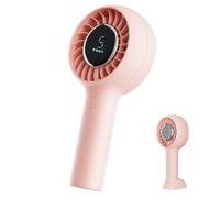 ZOZOO Portable Fan, USB Rechargeable 5 Speed Handheld Fan,LED Display &High Power Motor Table Fan, 2 IN 1 Quiet Strong personal Neck fans for Travel,Camping,Beach Concert (Pink)