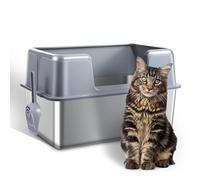 ZOZOO Stainless Steel Cat Litter Box, XL Metal Litter Tray with Lid, Extra Large Box for Big Cats and Multi-cat Family, Non-Sticky, Anti Urine Leakage, Easy Cleaning