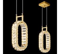 ZPBSJ Kitchen Island Mini Pendant Lights Modern Led Crystal Pendant Light Gold Oval Chandelier 12W for Dining Room Living Room Kitchen Bedroom Bar(1-Light)