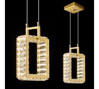 ZPBSJ Kitchen Island Mini Pendant Lights Modern Led Crystal Pendant Light Gold Rectangle Chandelier 12W for Dining Room Living Room Kitchen Bedroom Bar(1-Light)