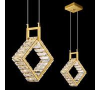 ZPBSJ Kitchen Island Mini Pendant Lights Modern LED Crystal Pendant Light Gold Square Chandelier 16W for Dining Room Living Room Kitchen Bedroom Bar(1-Light)