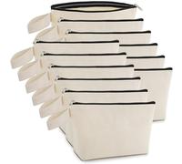 Zpecox 12PCS Canvas Makeup Bags Bulk, 12x8'' Large 12Oz Thick Cotton Canvas Zipper Pouches for Cosmetic Toiletries Oragization, Plain Beige Makeup Bag to Personalize (Beige, L, 12.2x7.4x 2.7'')