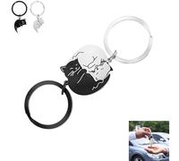 Zpeiran Cat Matching Couple Keyrings for Him & Her, Personalised Stainless Steel Love Keychain Gift for Anniversary, Birthday & Long Distance Relationships