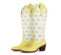ZPFDSG Ladies Cowboy Boots Women White Pull-on Knee High Cowgirl Boots With Bow Big Size Comfy Women Cowboy Boots(SH240901D,36)
