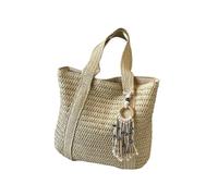 ZPFDSG Straw Bags for Women Summer Luxury Straw Woven Tote Bag Large Capacity Casual Tassel Handbag Beach Travel Shoulder Bag For Women(Beige)