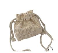 ZPFDSG Straw Bags for Women Women Summer Beach Shoulder Bags Straw Weave Bucket Handbags Female Totes Casual Retro Mini Crossbody Bags(WHITE)