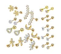 ZPGVWXKO 24-piece Earring Set, Flat Back, Flower, Stainless Steel, Small Disc, Ball, for Earlobes and Men, Gold