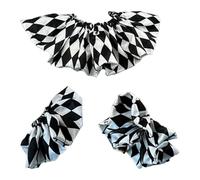 ZPGVWXKO Clown Cuff Set with Decorative Ruffled Collar for Role-playing Games, Black White Grids