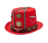 ZPGVWXKO Cosplay Hat Steampunk Top Hat Costume Hat Gothic Headwear Motif With Zipper Styled Band Rows Of Rivets Metal Plate Pieces Chain Charm Wool Felt, Red, M 56-58cm