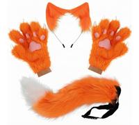 ZPGVWXKO Ear Headband Paw Shaggy Tail Costume Set Featuring Raised Paw Pads And Adjustable Tail Suitable for Roleplay Parties Photos, Orange