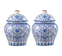 ZPGXLRZ 2 Pcs Chinoiserie Blue and White Porcelain Mini Ceramic Ginger Jars with Lid Ancient Chinese,Oriental Style,Decorative and Storage Jars
