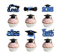 Zpilkes 24Pcs 2026 Graduation Cupcake Toppers Congrats Grad Diploma Done Graduation Cap Glitter Cake Toppers Decorations for Class of 2026 Graduation Party Supplies Blue