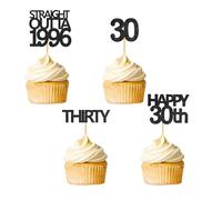 Zpilkes 32Pcs Happy 30th Birthday Cupcake Toppers Straight Outta 1996 Glitter Black Thirty Cake Topper Decorations for Cheers to 30 Years Anniversary Wedding Birthday Party Supplies