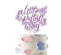 Zpilkes A Little Butterfly Is On Her Way Cake Topper Glitter Butterfly Welcome Baby Cake Topper Decoration for Baby Shower Happy Birthday Party Supplies