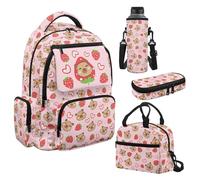 ZPINXIGN 17 Inch Large Backpack with Lunch Box for School Girls 4Pcs Set Back to School Backpacks with Multiple Compartments, Capybara Strawberry, One Size, Travel Backpacks