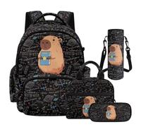 ZPINXIGN 4-in-1 Kids Backpack with Lunch Box Set for Elementary School Student Pencil Case, Capybara Book, One Size, Travel Backpacks