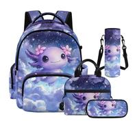 ZPINXIGN 4-in-1 School Backpack Set for Girls 17 inch Large Backpack with Lunch Box Cute Bookbag, Galaxy Axolotl, One Size, Travel Backpacks