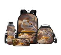 ZPINXIGN Bearded Dragon Backpack for School Boys 4-in-1 Set Kindergarten to Elementary School Backpack with Lunch Box Set, Kids Bookbags for Age 5-8