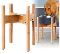 ZPirates Adjustable Dog Bowl Stand for Medium Dogs - (7''-10'' Wide, Height 11'') Extendable Holder Fits Most Pet Bowl Sizes and Shapes - Natural Bamboo Wood
