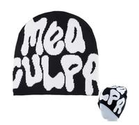 ZPLASK 1 Pcs Y2k Beanie, MEA Culpa Beanie, Letter Print MEA Culpa in Black and White for Unisex, Soft Slouchy Knitted Warm Winter Beanie Hats for Women Outdoor