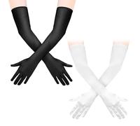 ZPLASK 2 Pair Long Black Gloves, Long White Gloves, Fashion Classic Costume for Women, Aesthetics White Satin Gloves for Costume Evening Opera Bridal Party Wedding Prom