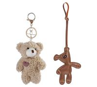 ZPLASK 2 Pcs Plush Keyring, Bag Charm, Soft Brown Bear Plush Keychain, Kawaii Stuffed and Leather Animals Teddy Keyring DIY Trinket for Women Purse Handbags Bag Car Accessories