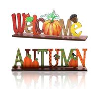 ZPLASK 2PCS Autumn Decorations, Wooden Fall Signs Autumn Decor, Table Centerpieces Pumpkin Party This Way Sign Festival, Letter Autumn Woods for Home Office Harvest Thanksgiving Party