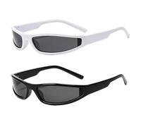 ZPLASK 2PCS Y2K Sunglasses, Rave Sunglasses, Y2K Glasses with Black and White Frames, Fashion Wrap Around Sports Glasses for Women Men Outdoor Cycling Driving Running Daily Wear