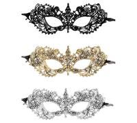 ZPLASK 3Pcs Masquerade Mask for Women, Lace Party Half Face Masquerade Mask, Luxury Masquerade Masks, Prom Halloween Carnival Masquerade Mask Women for Costume Party Women Girl Ladies