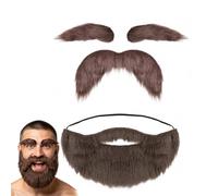 ZPLASK 4PCS Fake Beard Set, Brown Adjustable Fake Moustache with Eyebrows | Each piece features easy application and removal, suitable for cosplay, Halloween, party events