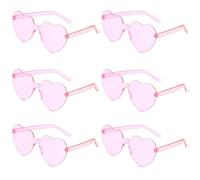 ZPLASK 6 PCS Pink Heart Sunglasses, Pink Heart Glasses, Rimless One Piece Heart Shaped Pink Sunglasses, Retro Transparent Candy Coloured Heart Sunglasses Womens for Beach Outdoor Party Self-Driving