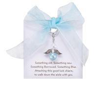 ZPLASK Something Blue for The Bride, Angel Wedding Bouquet Charms with Card, Exquisite Bride Something Blue, Bouquet Charm Wedding Celebration from Mom Dad Grandma Sister Friends