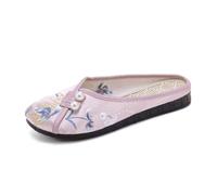 ZPLMIDE Chinese Slippers for Women, Ethnic Style Exquisite Jacquard Flats Slippers Fashion Chinese Embroidery Mules Slippers (38EU,Pink)