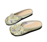 ZPLMIDE Chinese Slippers for Women, Ethnic Style Exquisite Jacquard Flats Slippers Fashion Chinese Embroidery Mules Slippers (38EU,Green)