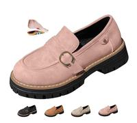 ZPLMIDE Loafers Shoes for Women, Orthopedic Platform Loafers Women's Slip-On Loafer & Moccasins Comfort Suede Leather Loafer Business Walking Shoe (7,Pink)