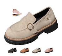 ZPLMIDE Loafers Shoes for Women, Orthopedic Platform Loafers Women's Slip-On Loafer & Moccasins Comfort Suede Leather Loafer Business Walking Shoe (4,Beige)