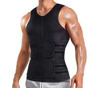ZPLMIDE Men's Double Belt Vest Body Shaper, Waist Trainer Vest Shapewear Back Support Slimming Corset Fat Burn Fitness Tops (Black,M)