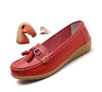 ZPLMIDE Women's Orthopedic Loafers in Breathable Leather, Wide Fit Leather Loafers Classic Moccasins Wedge Heels Casual Slip-on Loafer Hiking Shoes Red