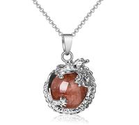 ZPMMPZ Dragon Wrapped Crystals Necklace, Round Ball Pendant Chakra Reiki Gemstone Necklace for Halloween Anniversary Birthday Christmas