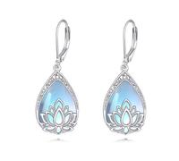 ZPMMPZ Lotus Earrings 925 Sterling Silver Moonstone Gift for Women Normal Sterling Silver without Gemstone