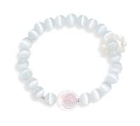 ZPMMPZ Natural Stone Round Beads Bracelet Moon Bracelet Natural Stone Bracelet Jewelry Gift for Women Girls Natural Stone 925 Silver, 15.5cm, Stainless Steel, Agate