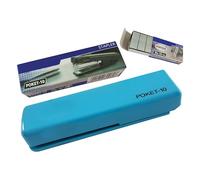 ZPOCKET10 Handy Folding Type Mini Stapler, Azure Body + 1000 Staples, 10 Sheets Stapling, Perfect School Home Travel Stapler, iZOFAX Black Ball Pen