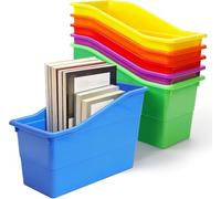 ZPONEED 6-Pack Durable Book and Binder Holder, Stackable Files Book Bins, Plastic Vertical Storage Book Organizer Folder Office Classroom Organization Containers Supplies for Classroom Library Home