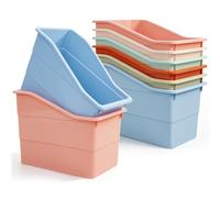 ZPONEED 6pcs Book and Binder Holder, Stackable Files Book Bins, Plastic Vertical Storage Book Organizer Folder Office Organization Containers Supplies, Storage Boxes for Classroom Library Home