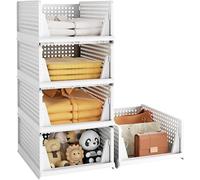 ZPONEED Set of 5 Stackable Foldable Wardrobe Storage Box, Stacking Drawer Racks, Plastic Wardrobe Shelves Closet, Clothes Organiser Box, Suitable for Home, Bedroom, Kitchen, Pantry