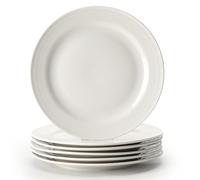 ZPPLD 6 Pack Ceramic Dinner Plates 20cm, White Embossed Dessert Plates, Vintage Style Side Plates, Dishwasher & Microwave Safe, Round Serving Plates for Pasta Salad Breakfast