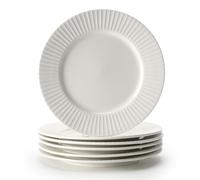 ZPPLD 6 Pack Ceramic Dinner Plates 20cm, White Embossed Dessert Plates, Vintage Style Side Plates, Dishwasher & Microwave Safe, Round Serving Plates for Pasta Salad Breakfast