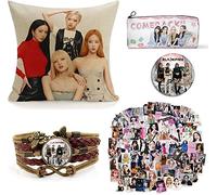 ZPPLD Blackpink merchandise, black pink fan item, fans gift set, 1 BTS cushion cover, braided leather bracelet, 100 stickers, single layer canvas pencil case, brooch, 45 x 45 cm