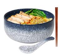 ZPPLD Porcelain Large Noodle Bowls,1000ml Ramen Bowl Set,Japanese Ceramic Bowl,Pasta Bowls with Spoon,Chopsticks,Soup Bowl, for Rice,Salad, Noodle (Blue)