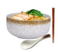 ZPPLD Porcelain Large Noodle Bowls,1000ml Ramen Bowl Set,Japanese Ceramic Bowl,Pasta Bowls with Spoon,Chopsticks,Soup Bowl, for Rice,Salad, Noodle (Gold)